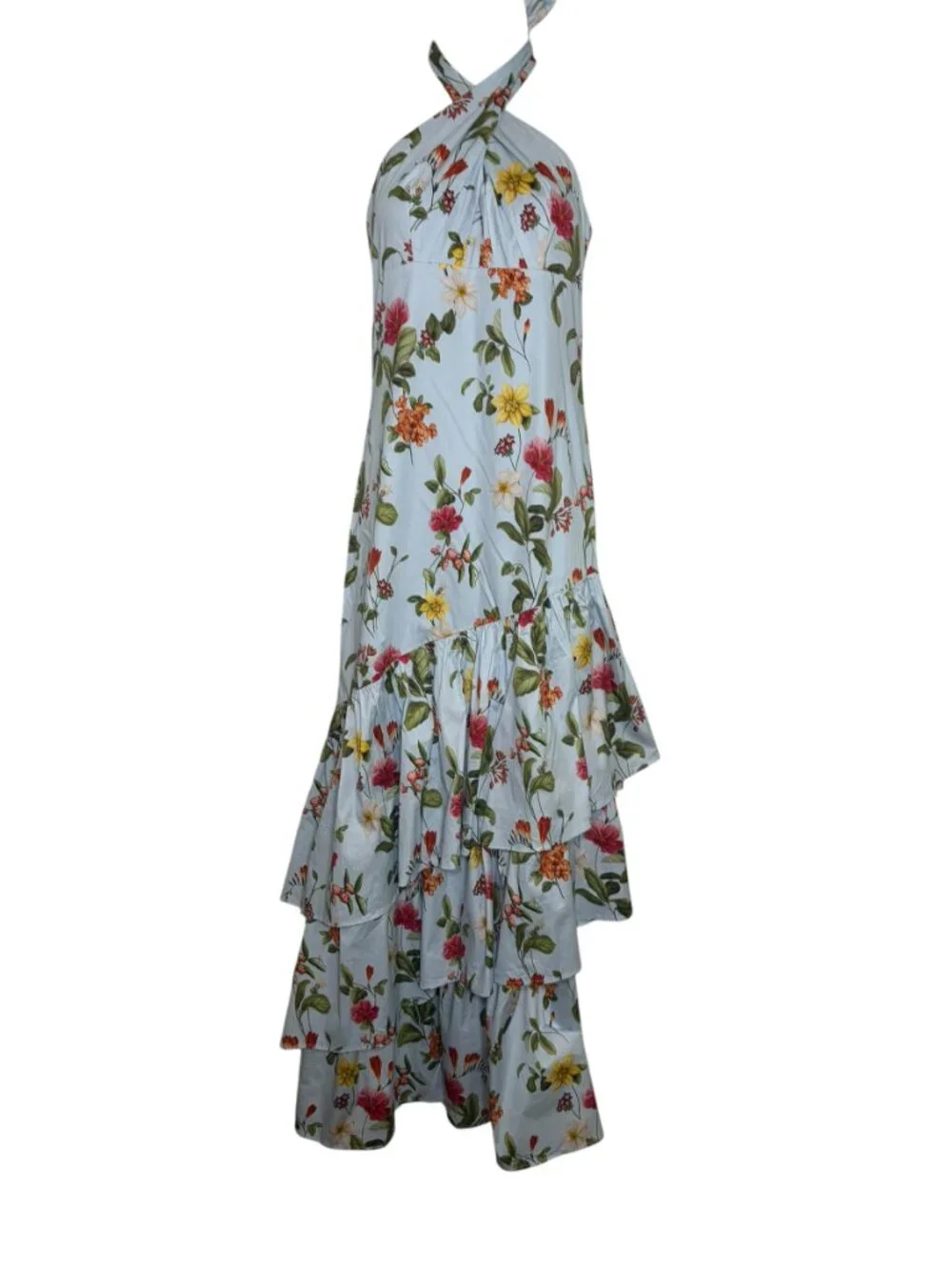 O.P.T Oli Floral Halter Maxi Dress Tiered Ruffle Blue NWT Small - Picture 2 of 7